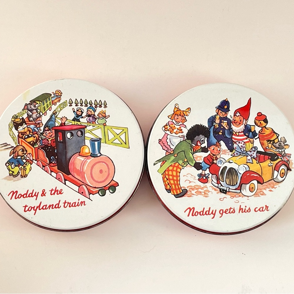 Two (2) 1971 Noddy Collectible Tins Huntley & Palmers Biscuits for Children